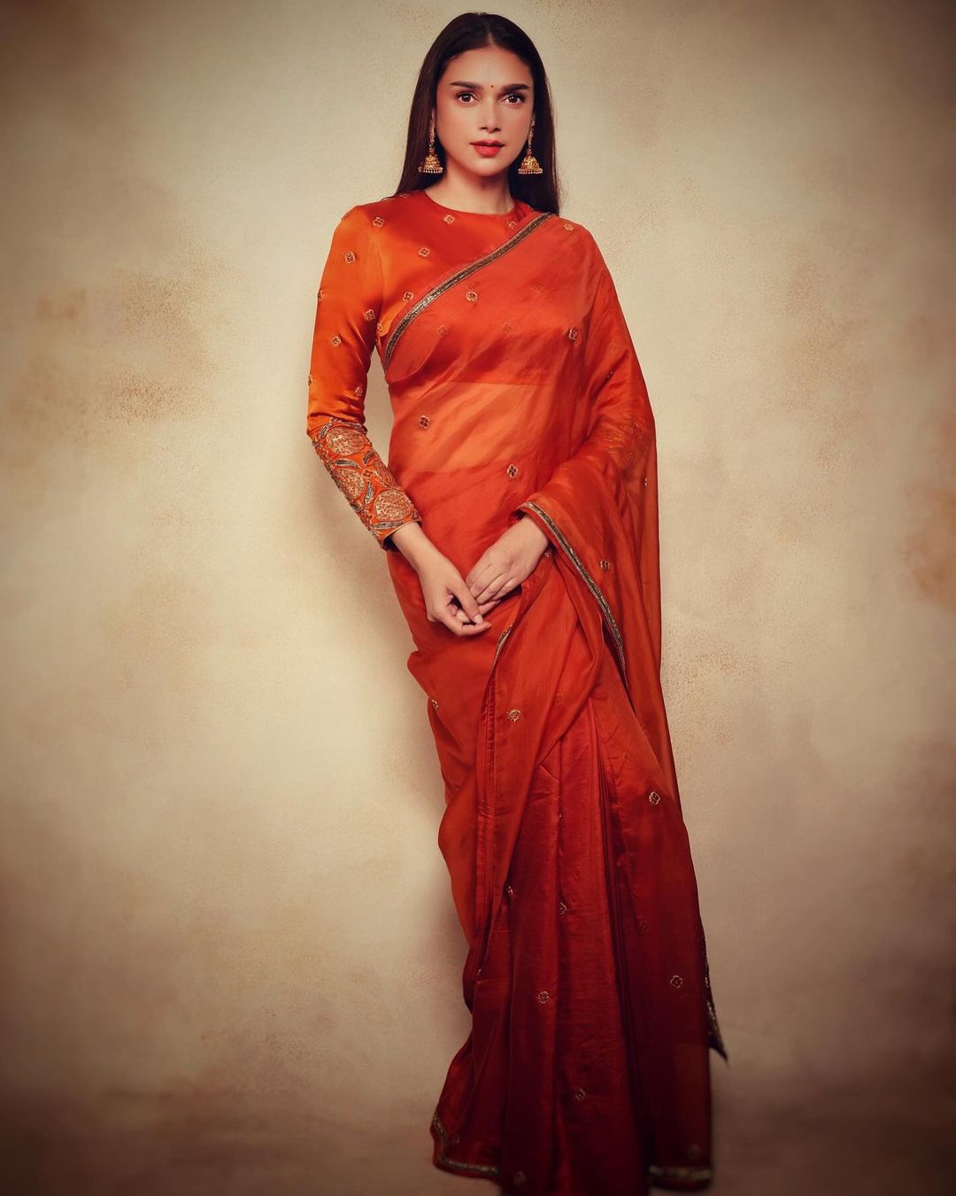 Bollywood Actress Aditi Rao Hydari In Orange Saree